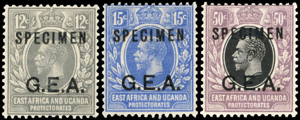 Tanganyika SG 63s-65s 1921 12c, 15c, 50c Specimen broken 'M's
