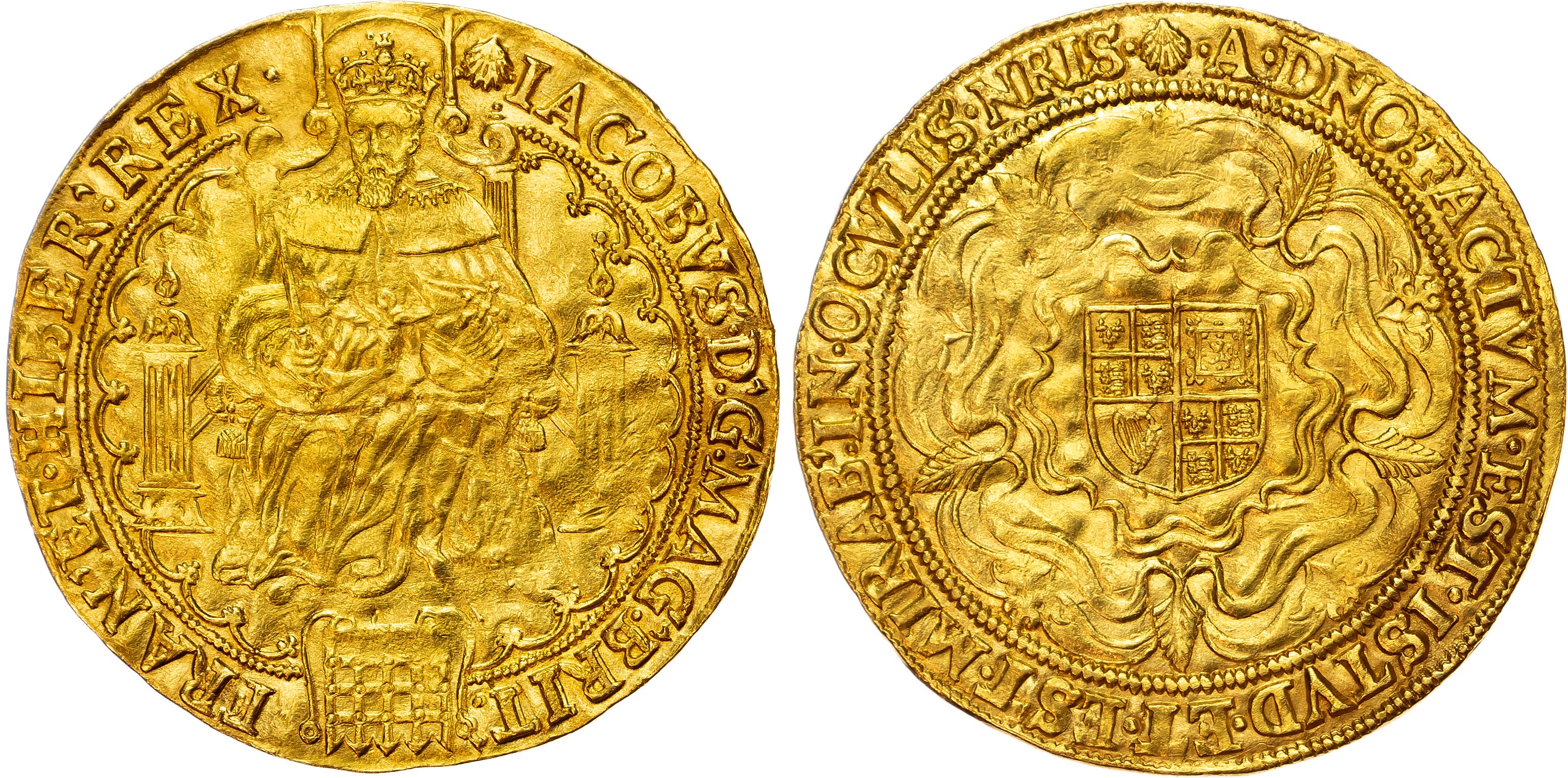 James I (1603-25) second coinage, Rose Ryal, mm. escallop (1606-7)