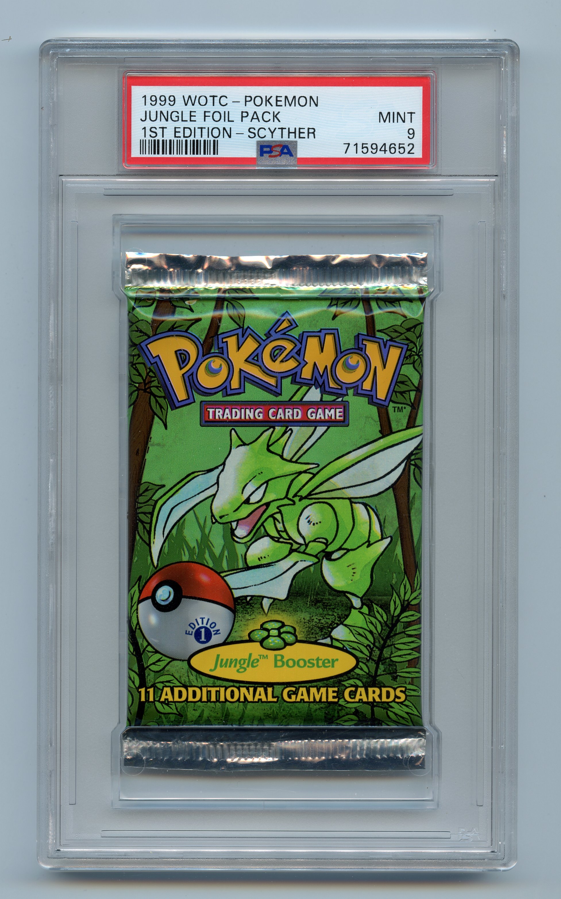PSA 9 Jungle 1st Edition Booster Pack - Scyther Artwork