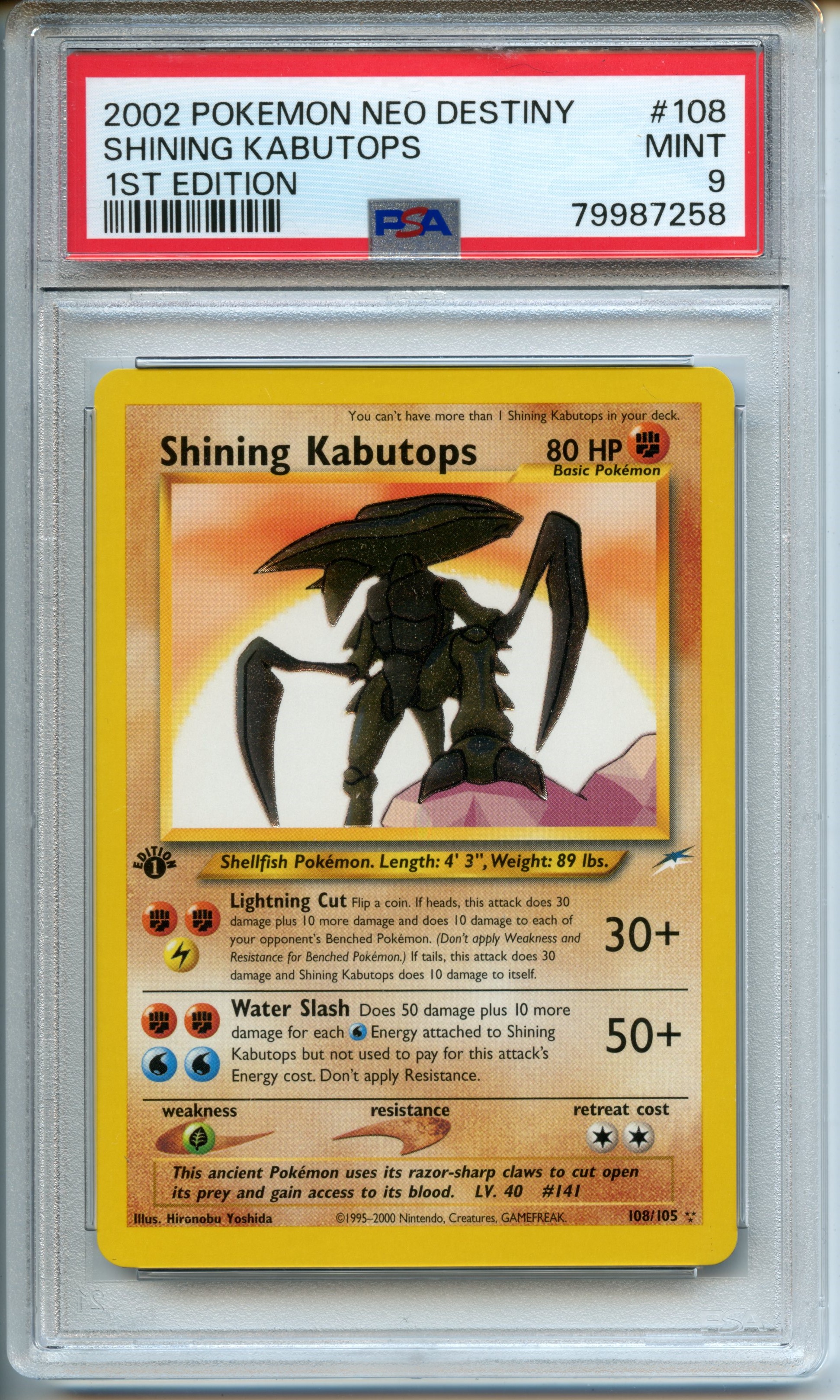 Pokemon TCG  - Shining Kabutops HOLO - 1st Edition Neo Destiny  - PSA 9 