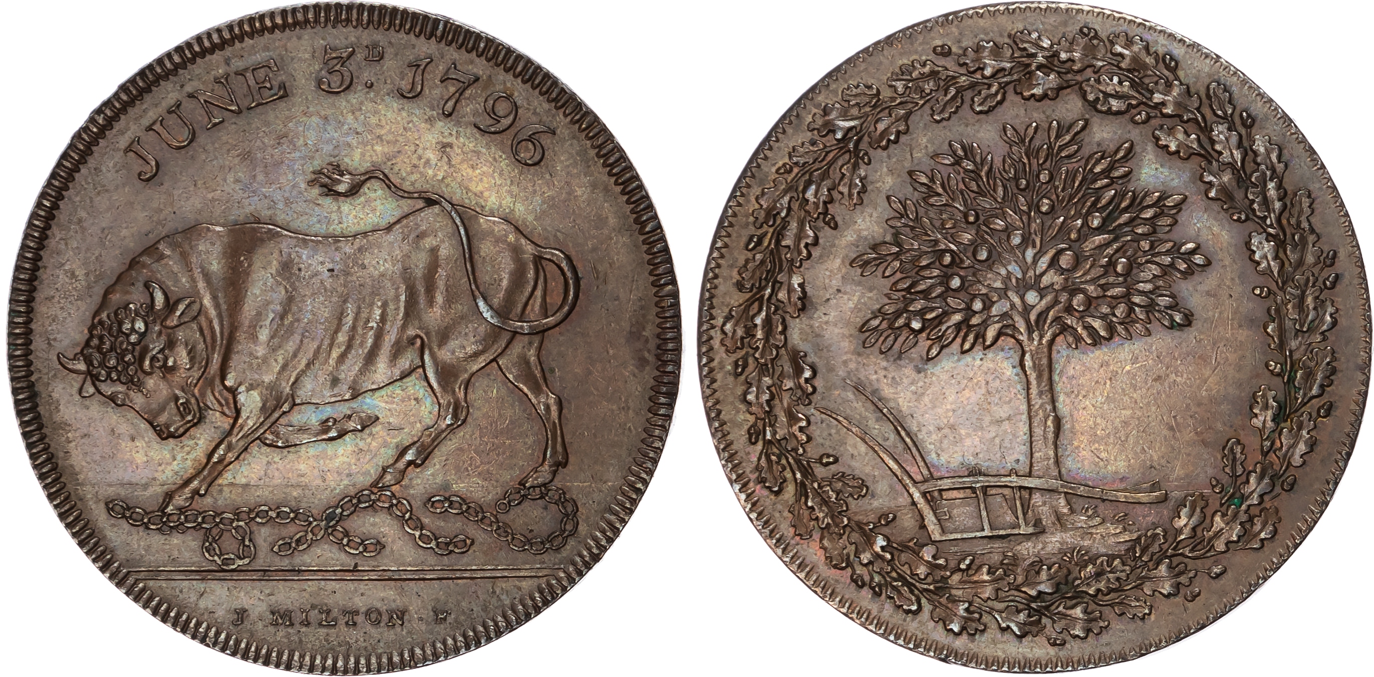 Heref. Hereford , Robert Biddulph ‘Election’ Penny 1796, Bull breaking out of its chains, election date below,…