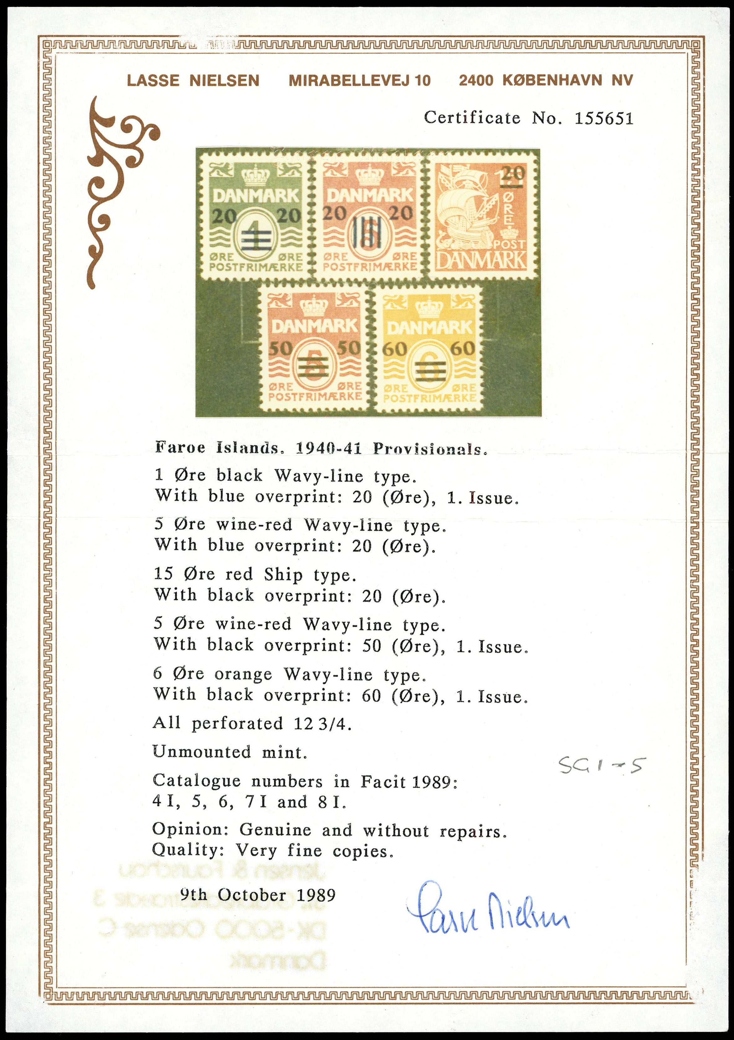 1940-1 surcharges (five), unmounted o.g.  Nielsen Cerificate (1989).  SG 1-5,...