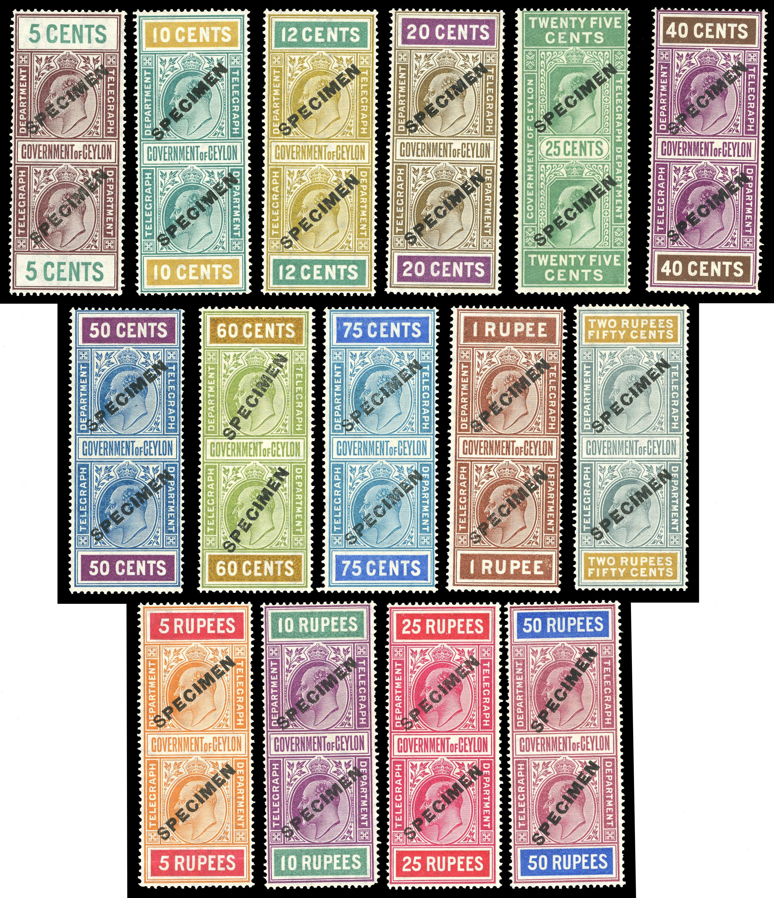 Ceylon SG T165-179 optd SPECIMEN U/M