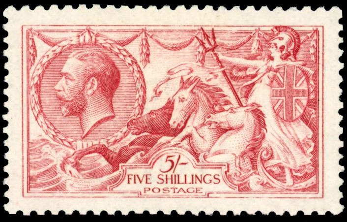 GB SG 410 1915 DLR 5s pale carmine (worn plate) mint