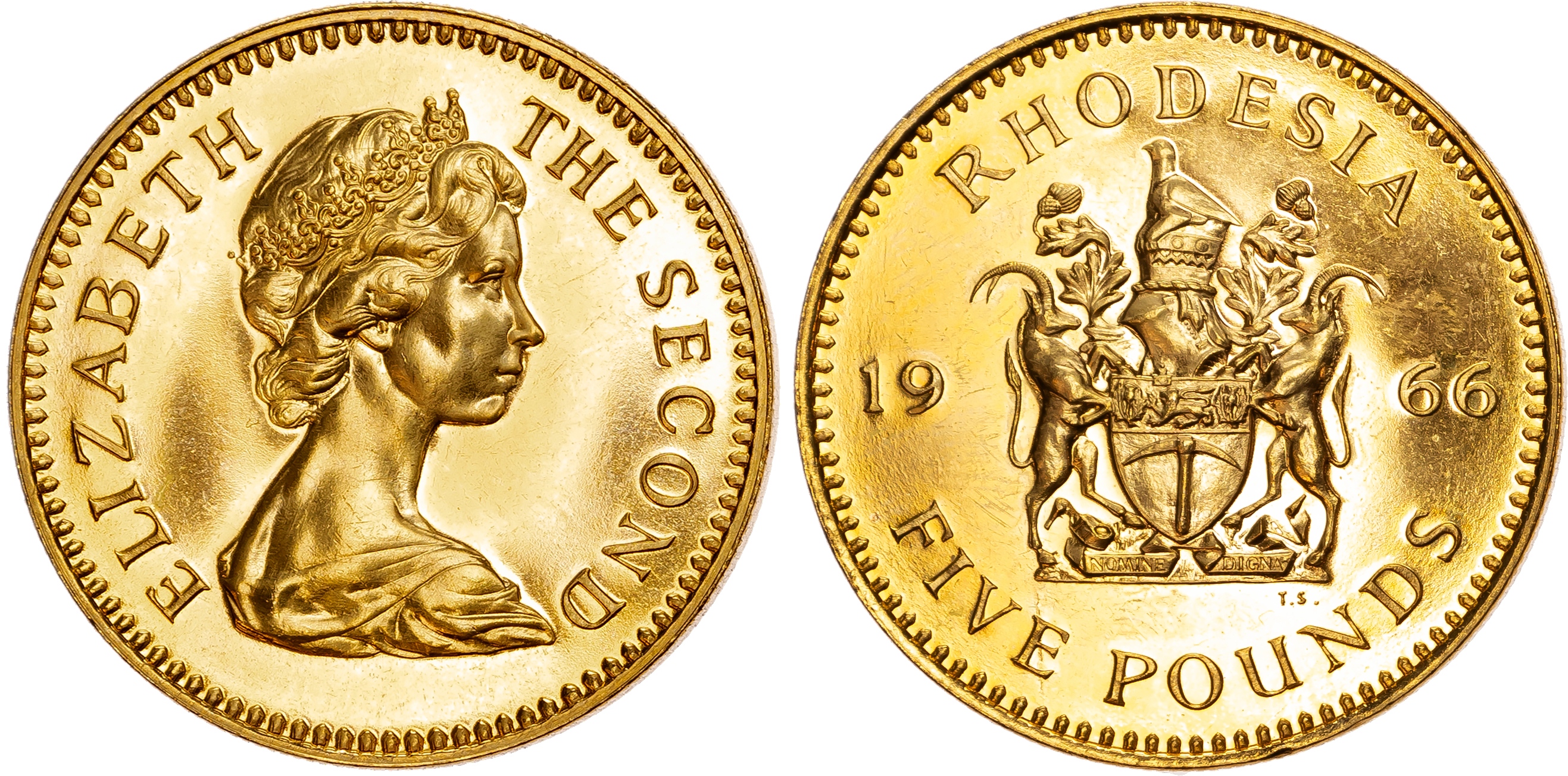 Rhodesia, gold Proof 5 Pounds, Pound and 10 Shillings, (3), 1966