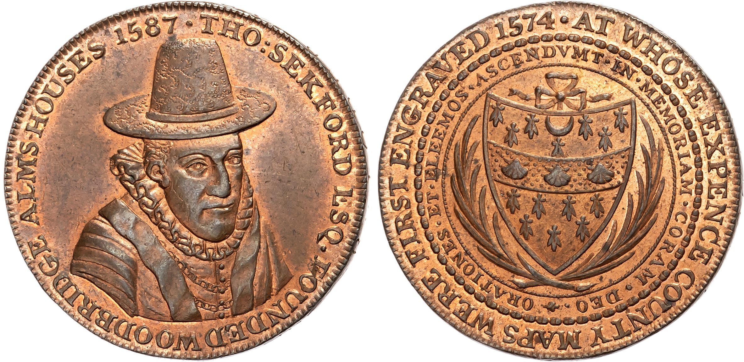 Suff . Woodbridge, Robert Loder (printer & bookseller) Penny 1796, Bust of cartographer Thomas Sekford three-quarters ri …