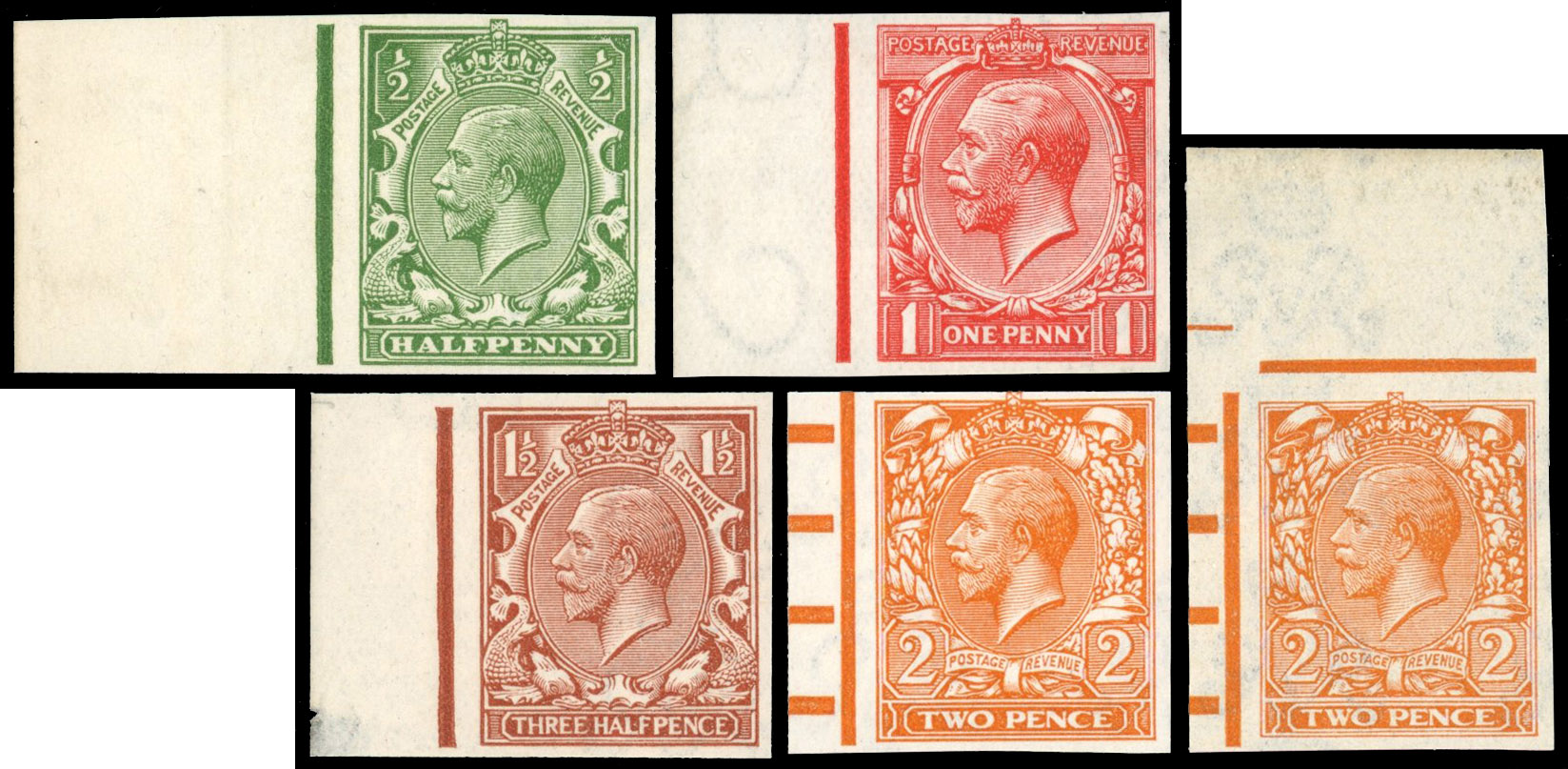 Great Britain 1913 ½-2d, Set of Five, BPMA Imprimatur, SG 351/70