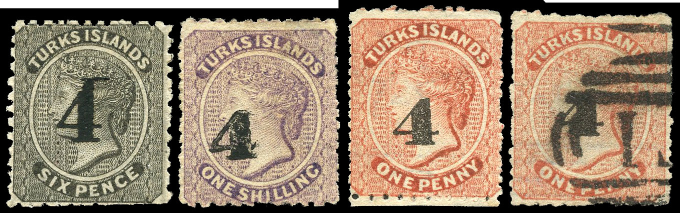 Turks Island 1881 '4' local surcharge group