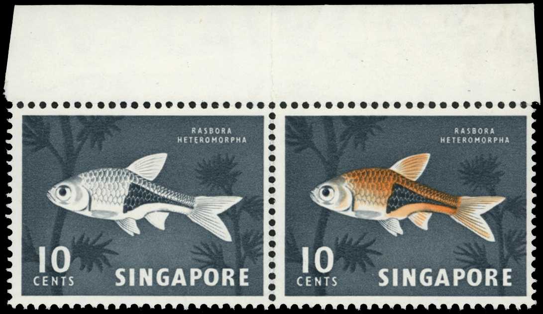 Singapore 1962-66 Harlequinfish 10cts red-orange omitted mint