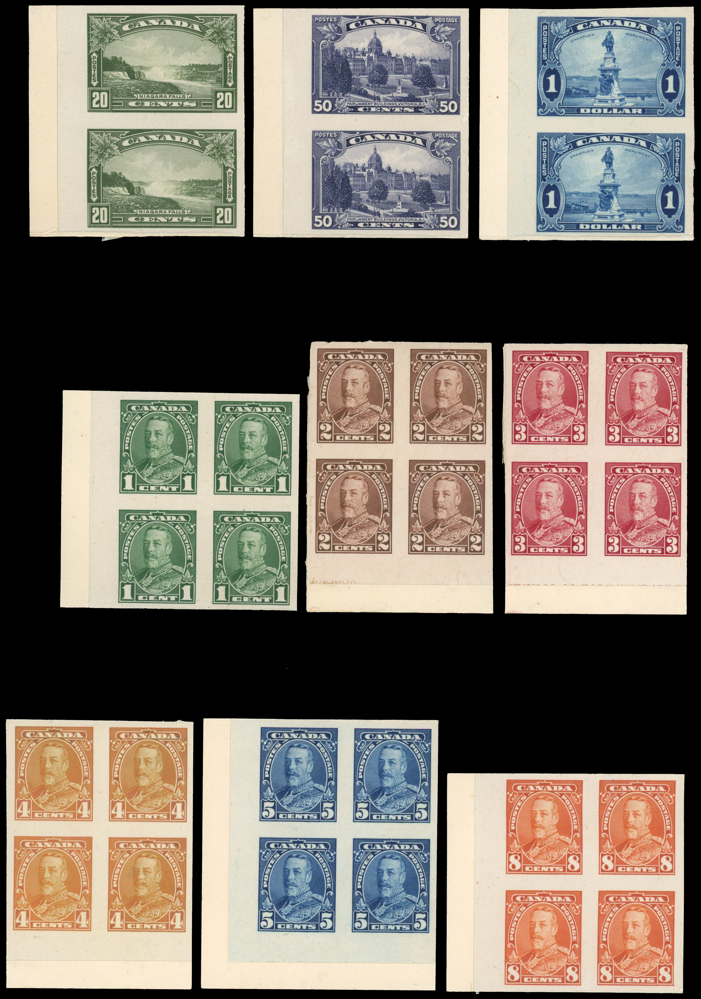 1930-31 Arch set of 11 plate proofs in blocks of four SG 289-303var
