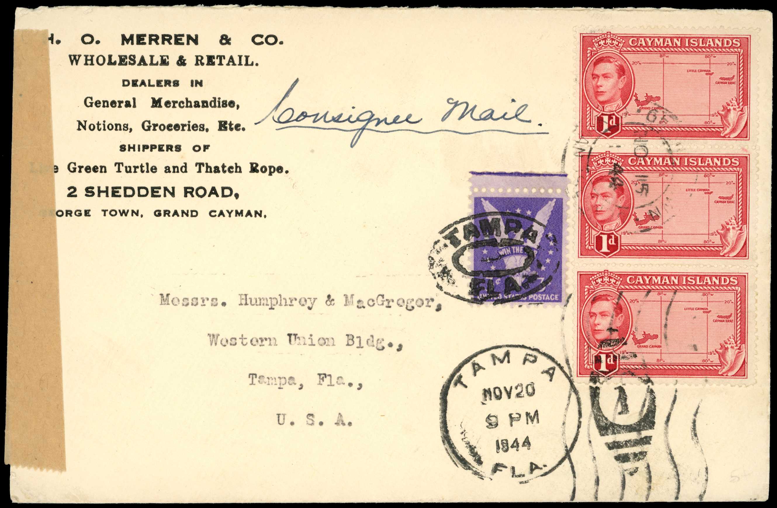 1944 Consignee Mail, commercial cover to...