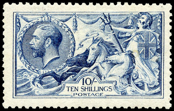 1915 10s Deep blue. Very fine and fresh unused o.g. example printed by DLR