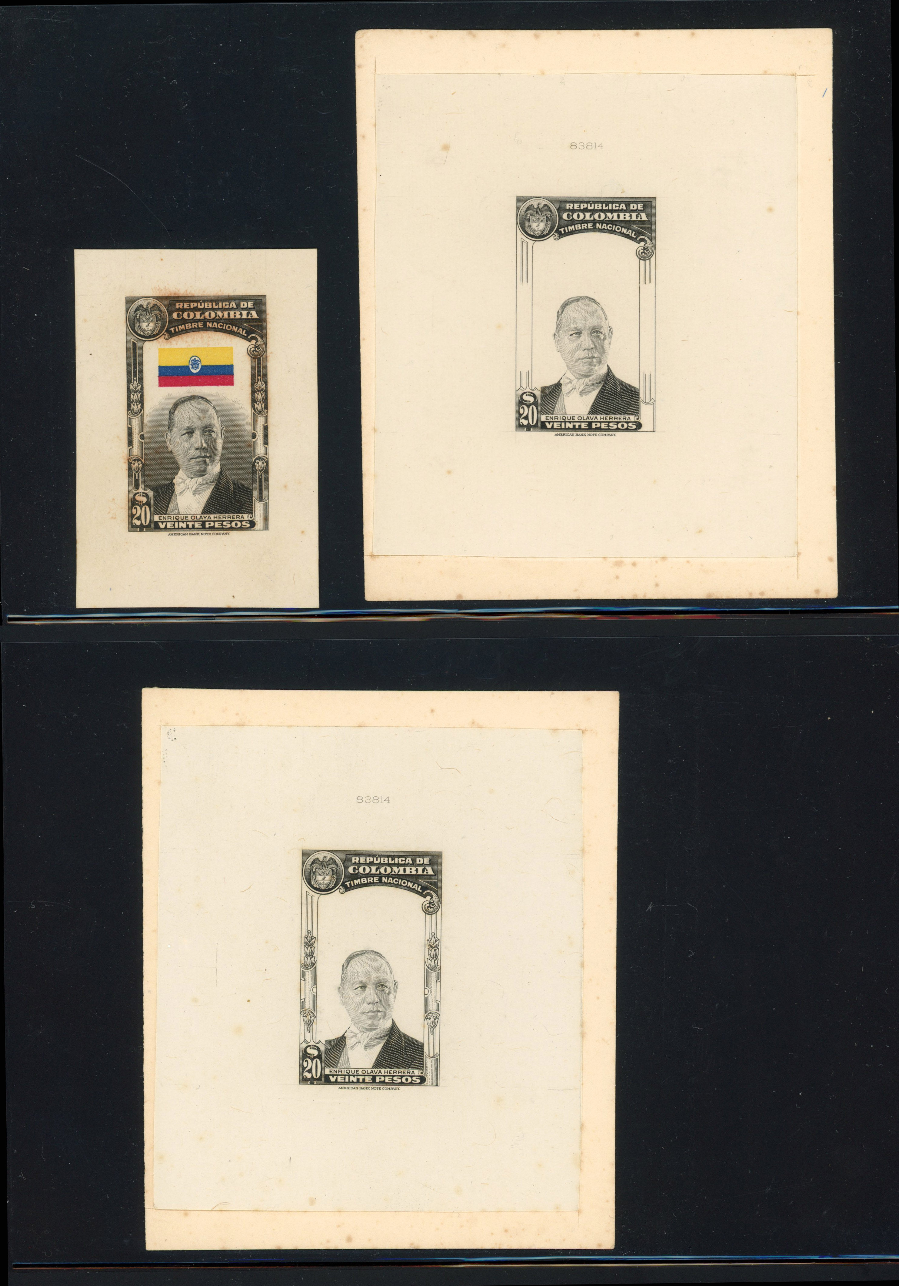 Colombia 1930s American Bank Note proofs for unissued 20p Enrique Herrera