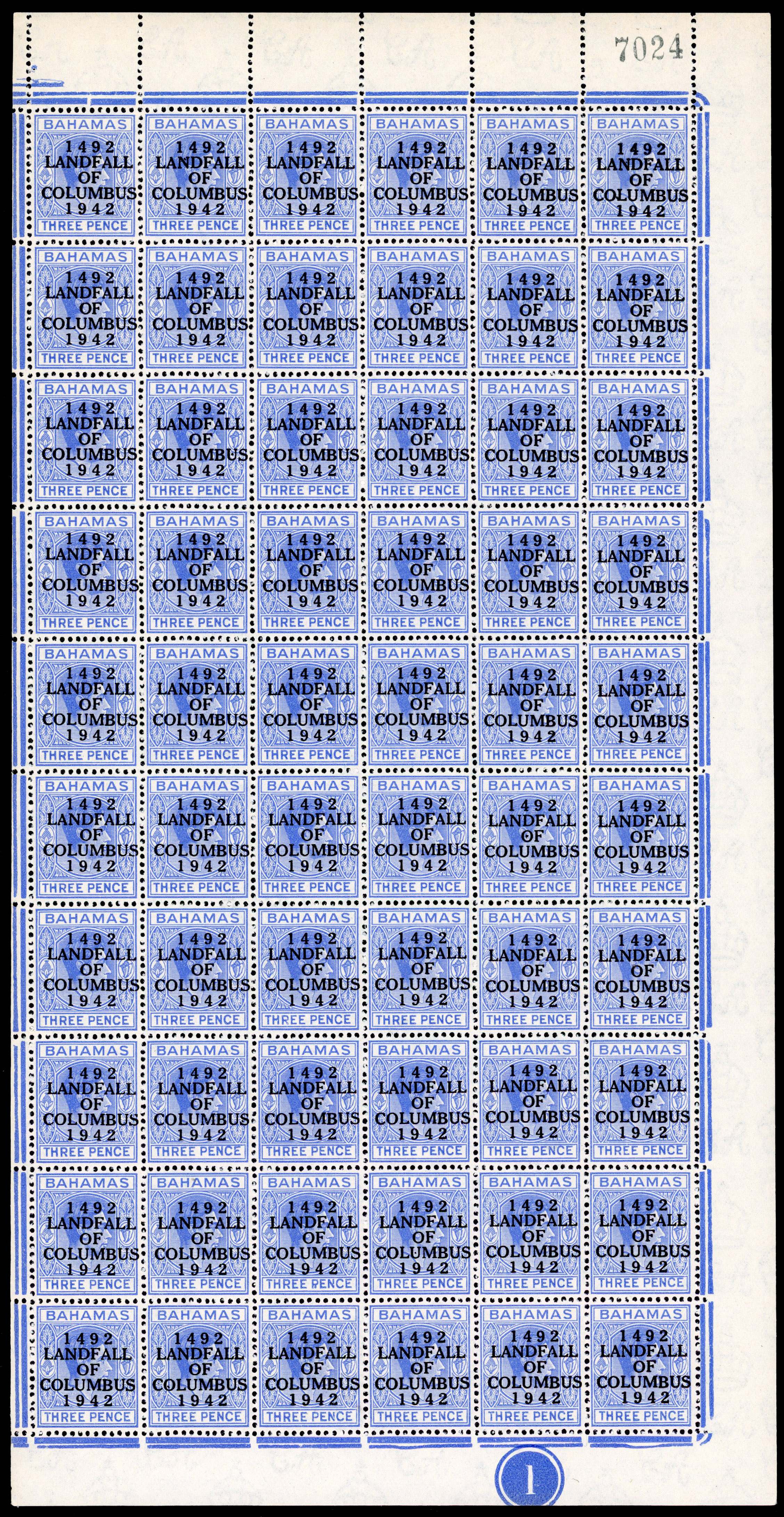 Bahamas SG 167a pane mint