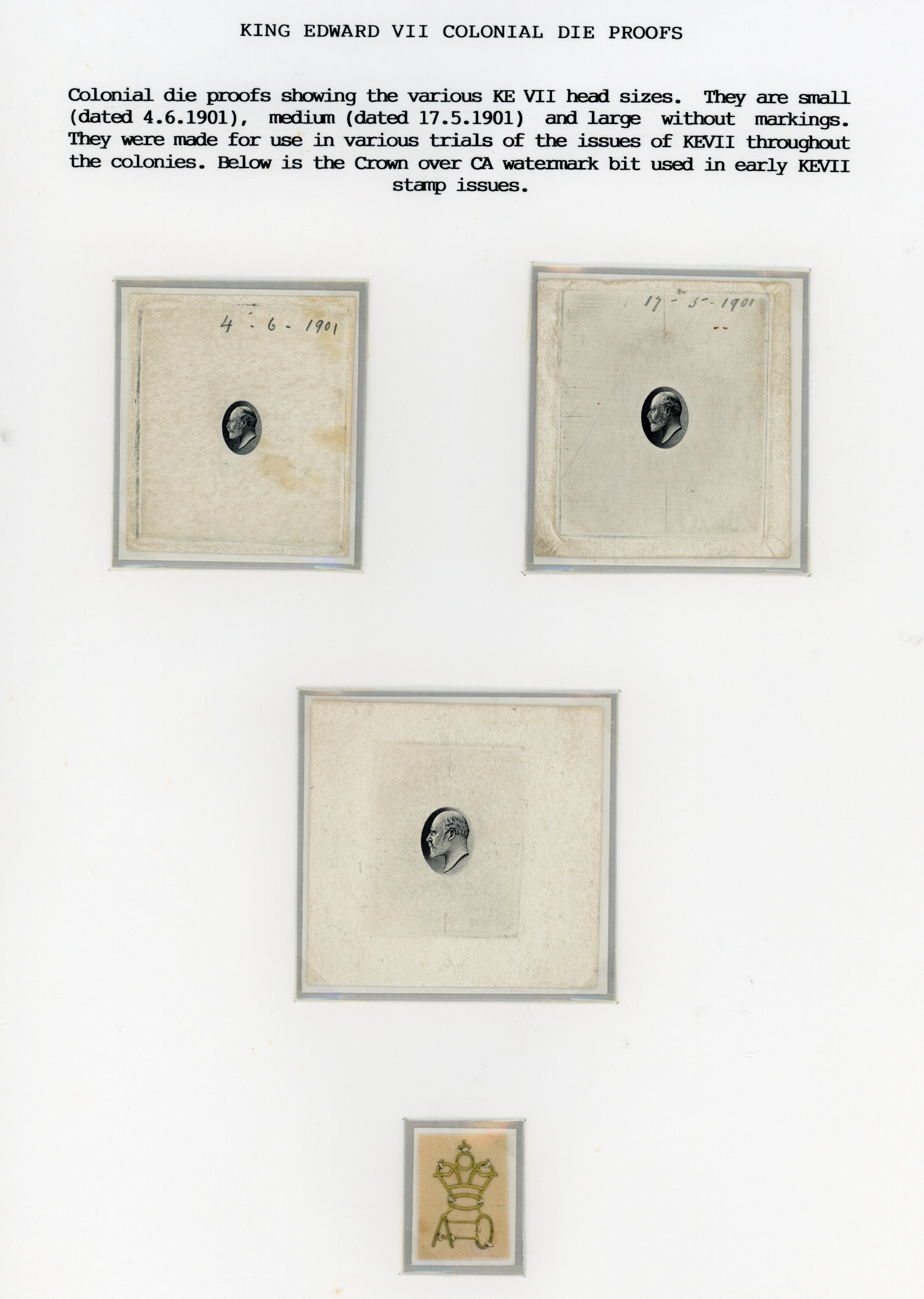British Commonwealth 1901 KEVII head die proofs x3