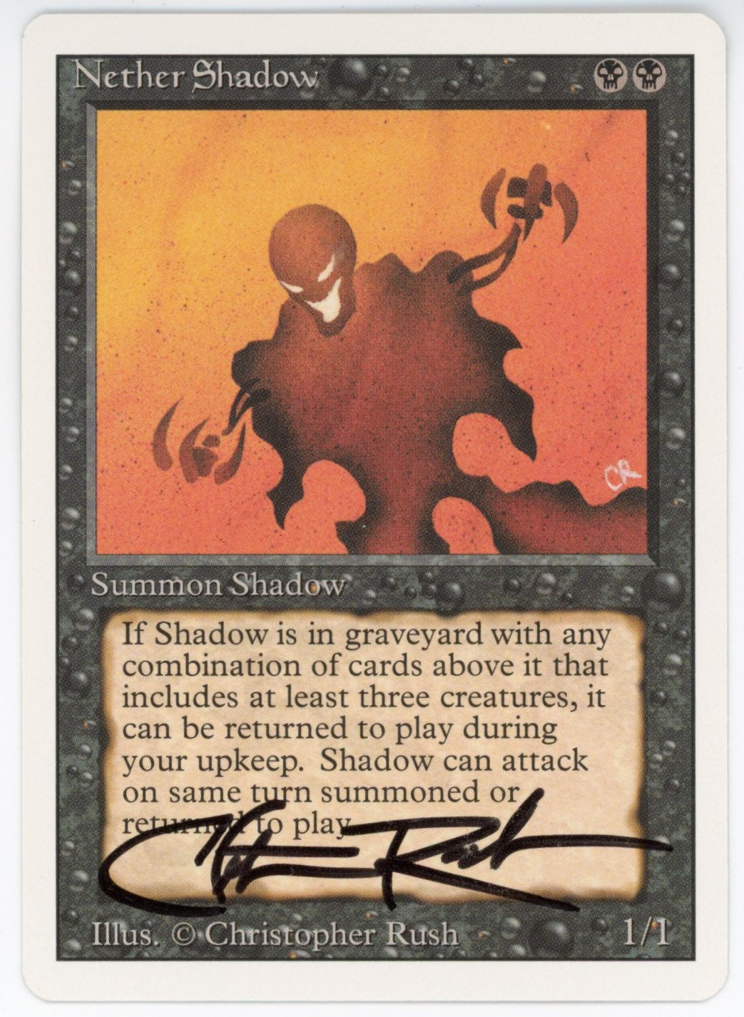 Magic The: Gathering  - Nether Shadow  Signed By Christopher Rush  - Revised - Near Mint 