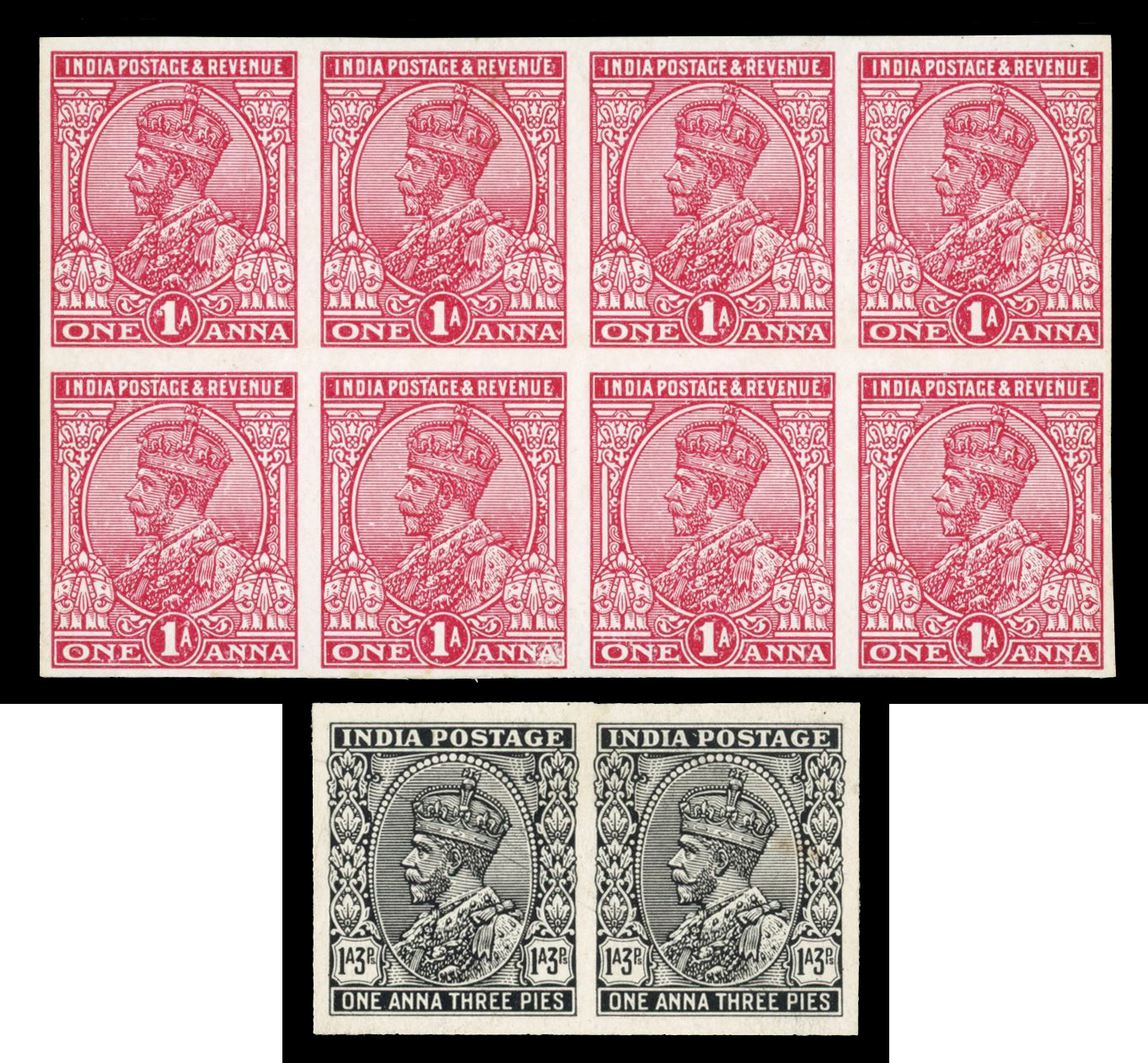 India SG 159, 235 1a and 1a3p Plate Proofs
