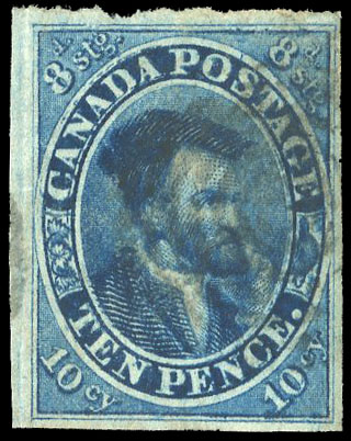 Canada 1852-57 10d dull blue with major re-entry used
