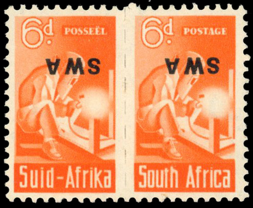 South West Africa 1943-44 War Effort 6d overprint inverted