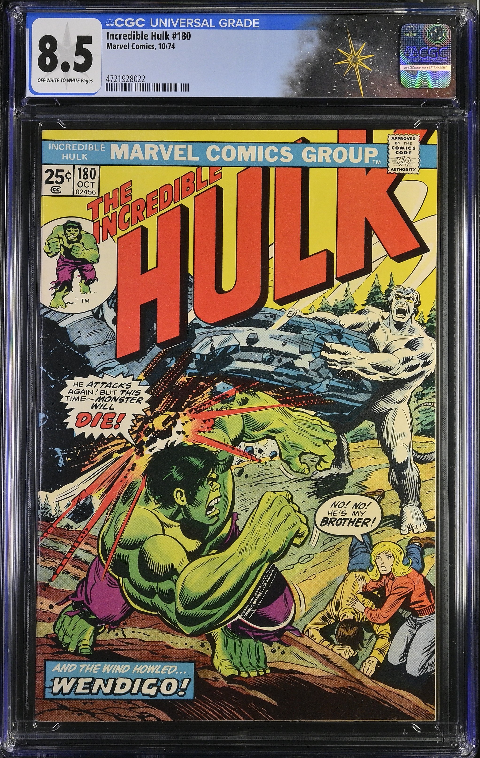 Incredible Hulk #180 CGC 8.5 1st Cameo Wolverine In Last Panel Herb Trimpe Cover (Marvel Comics, 1974) Off White White Pages