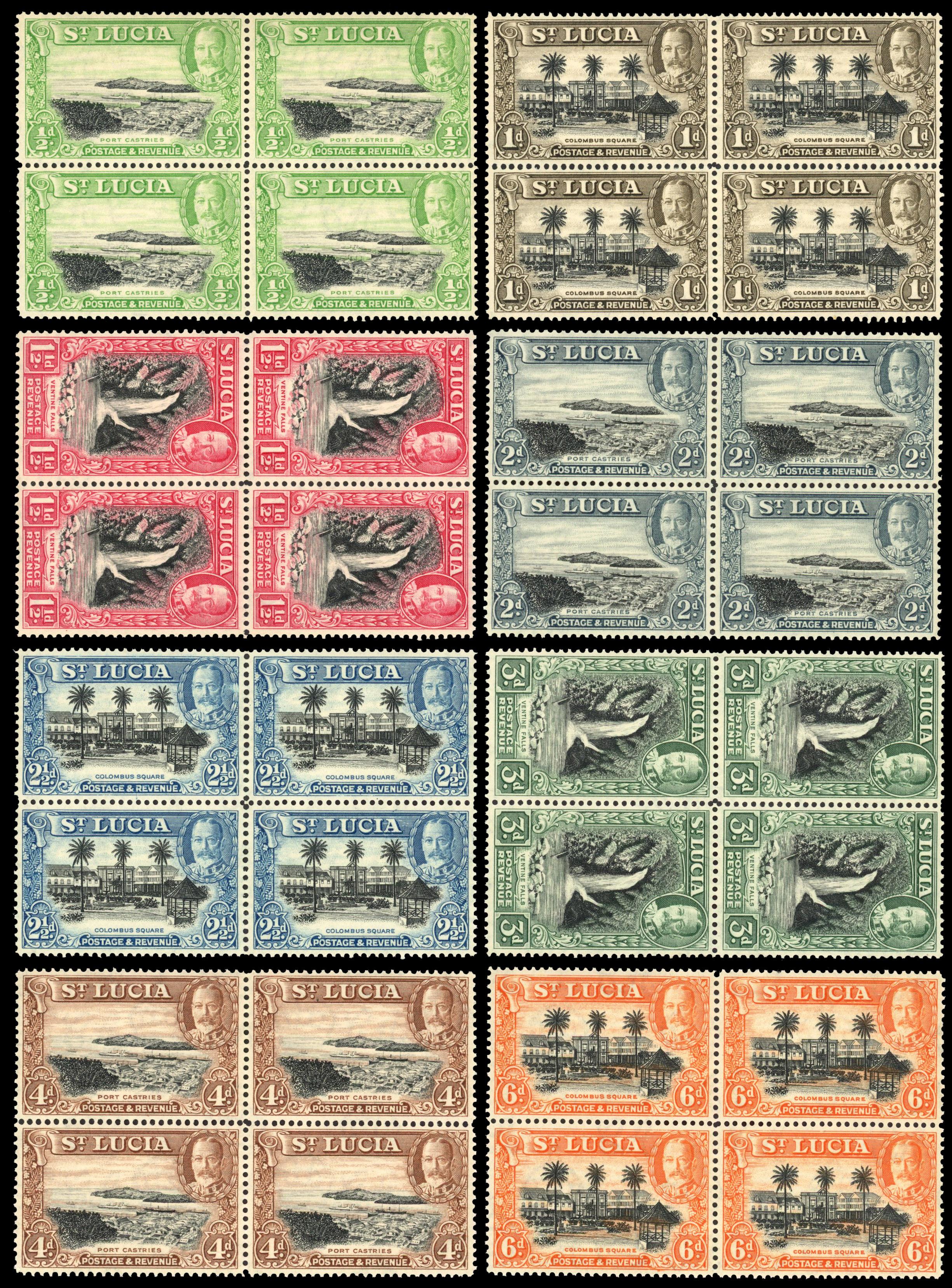 St Lucia 1936 set in blocks of 4