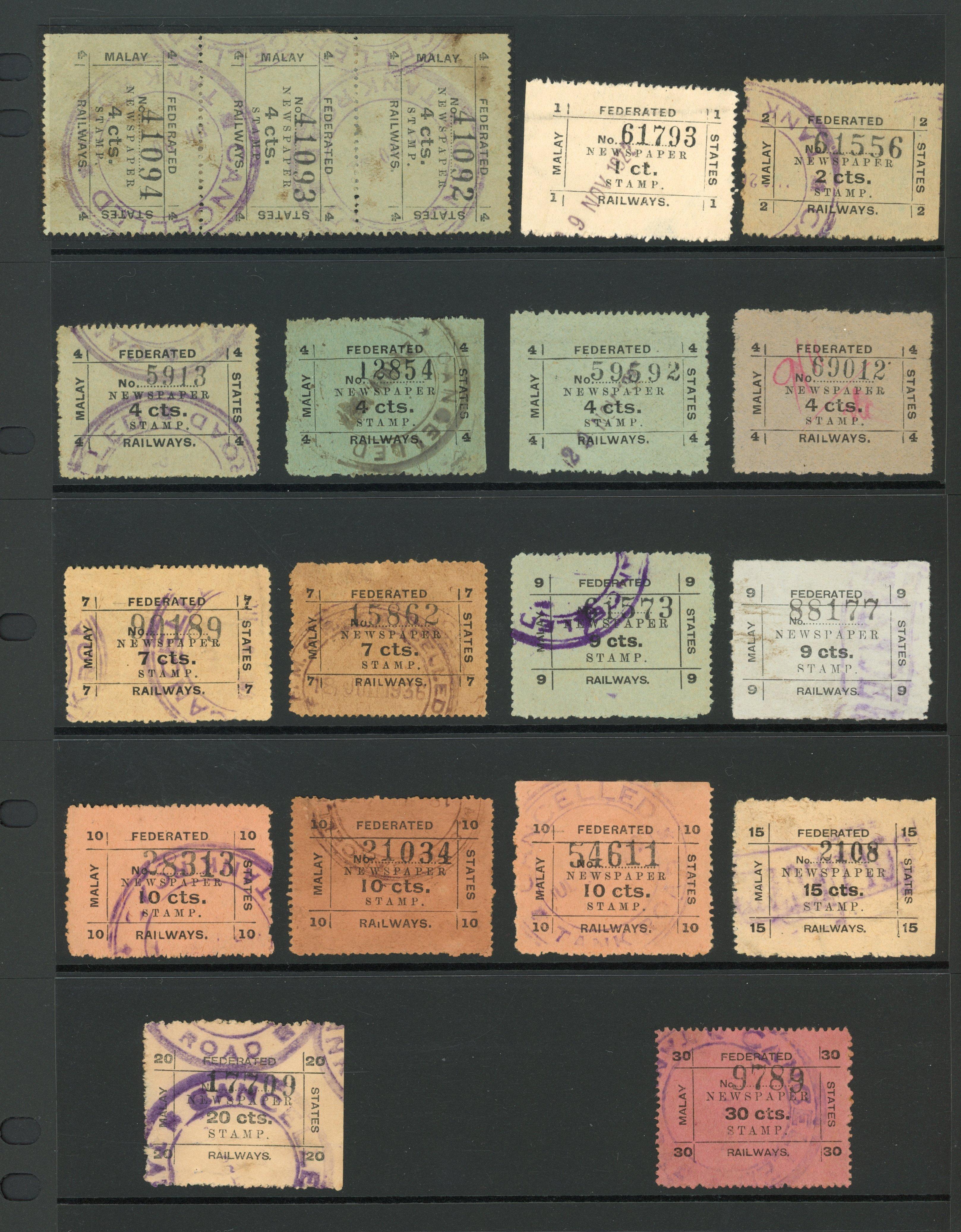 FMS Railway Newspaper stamps 1918-33 collection used
