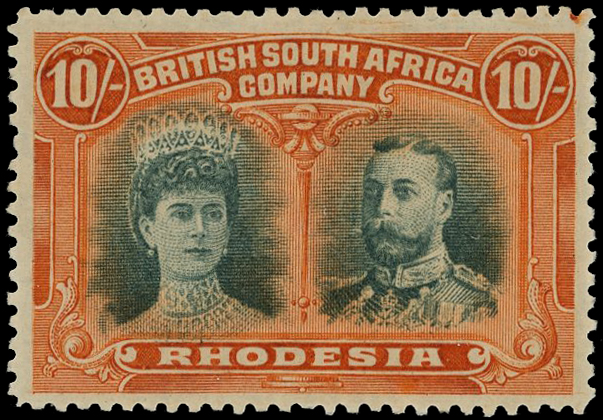 1910-13 10s blue-green and orange, large part og
