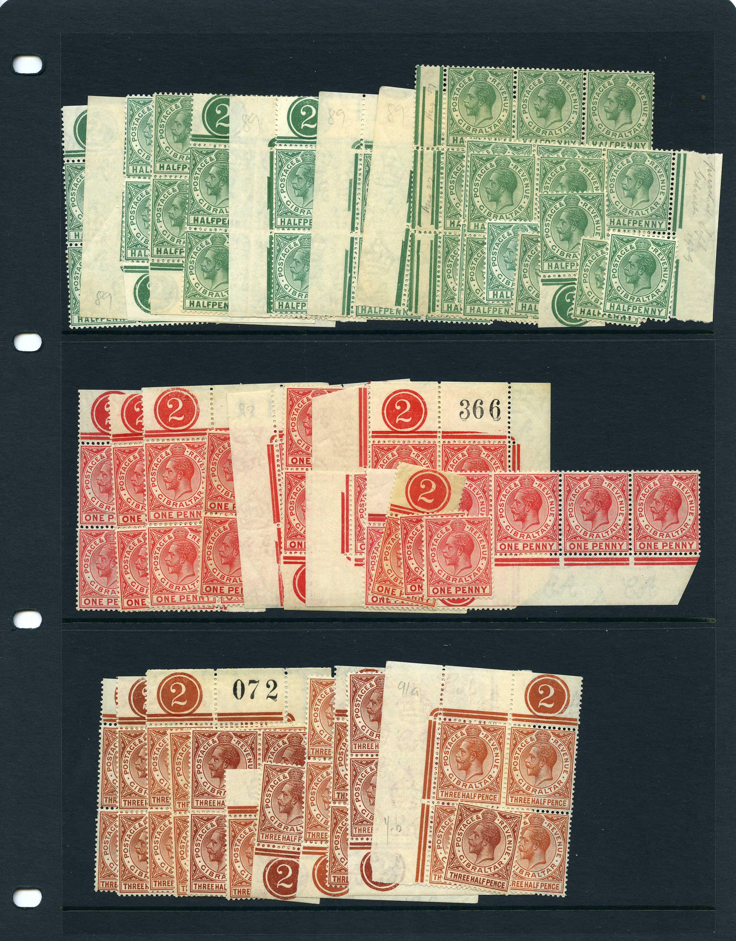 1921-7 mint accumulation on three Hagner...