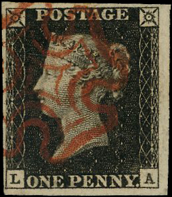 1840 1d black plate 6 (LA), four...