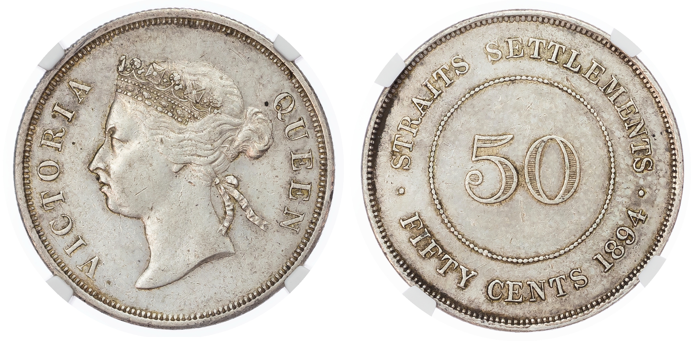 Straits Settlements, British Colonial. Victoria AG 50 Cents. 1894. 