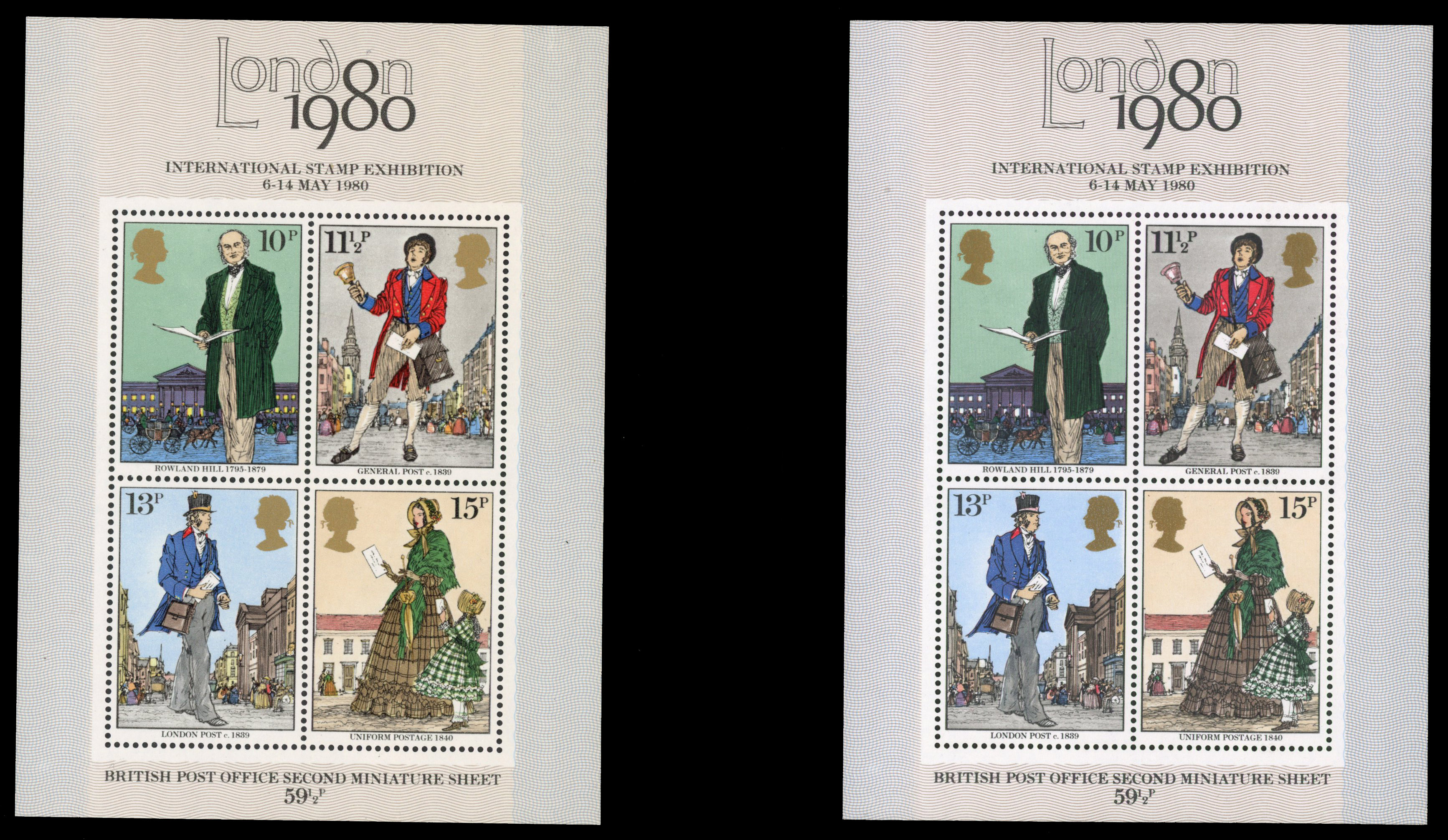 QEII varieties including 1973 7½p Paintings gold (Queen's head) omitted, 1979 Rowland Hill miniature sheet, 