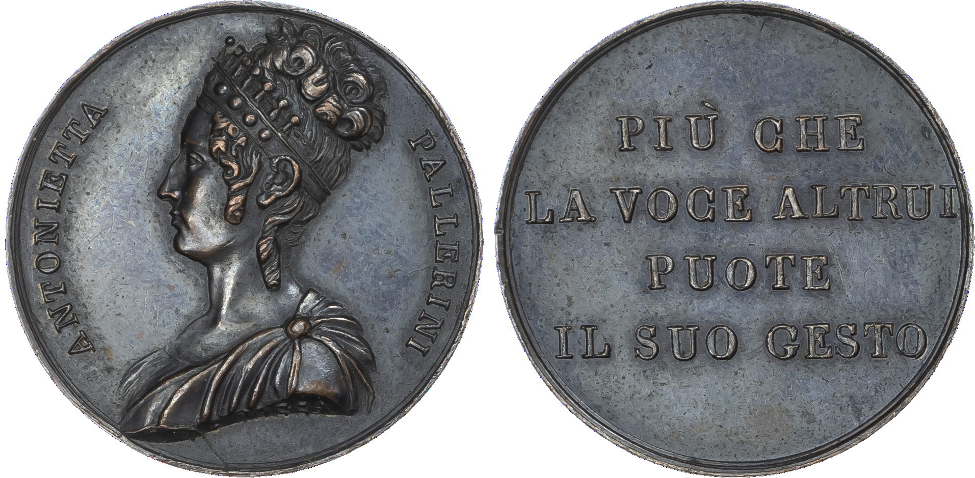 Italy, Antonietta Pallerini (1790‑1820), dancer, 1818 copper medal (27mm/9.99gm) by Luigi Cossa.