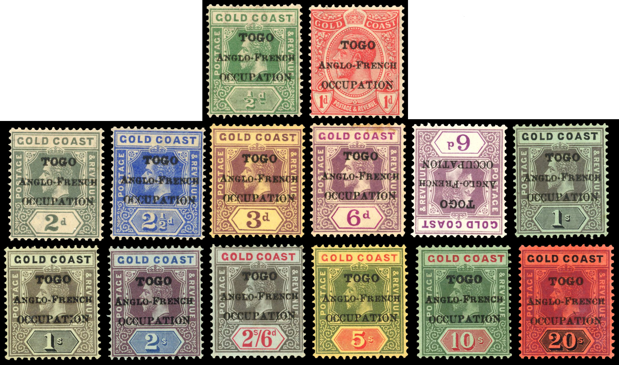 Togo SG H47-58 1916 set plus 6d inverted watermark mint