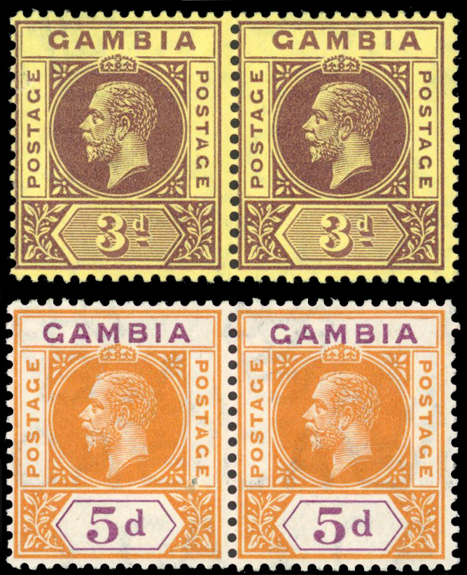 GAMBIA 1912-22 3d and 5d split ‘A’ mint