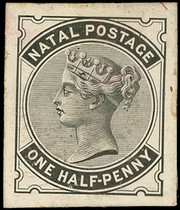 1880 ½d cut-down Die Proof in black on glazed card, record book paper adhering on reverse with '24/6/80' pencilled thereon....