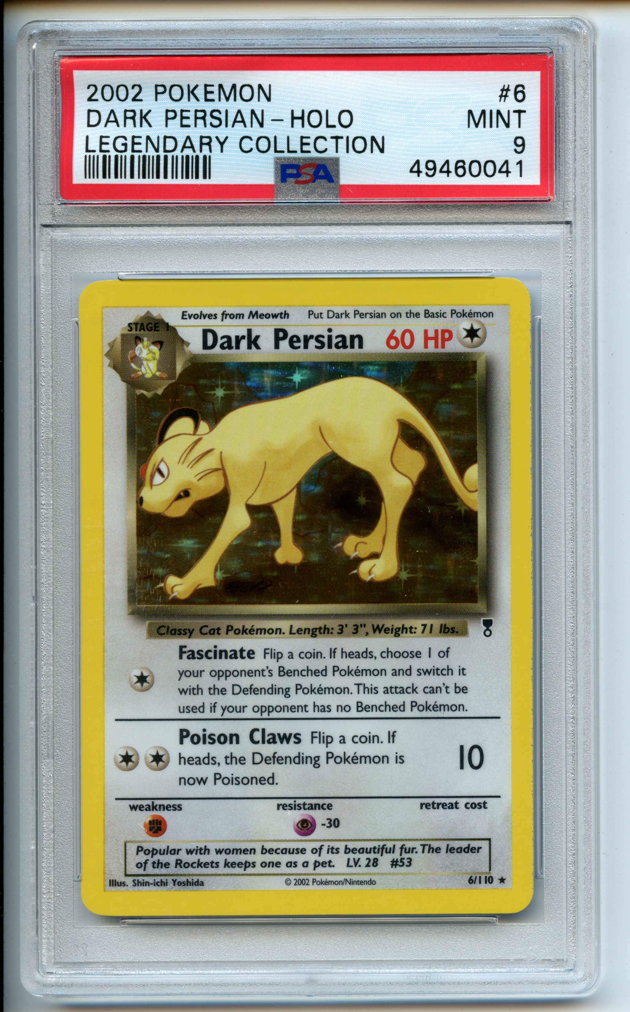 Pokémon TCG - Dark Persian - Holo Legendary Collection - PSA 9