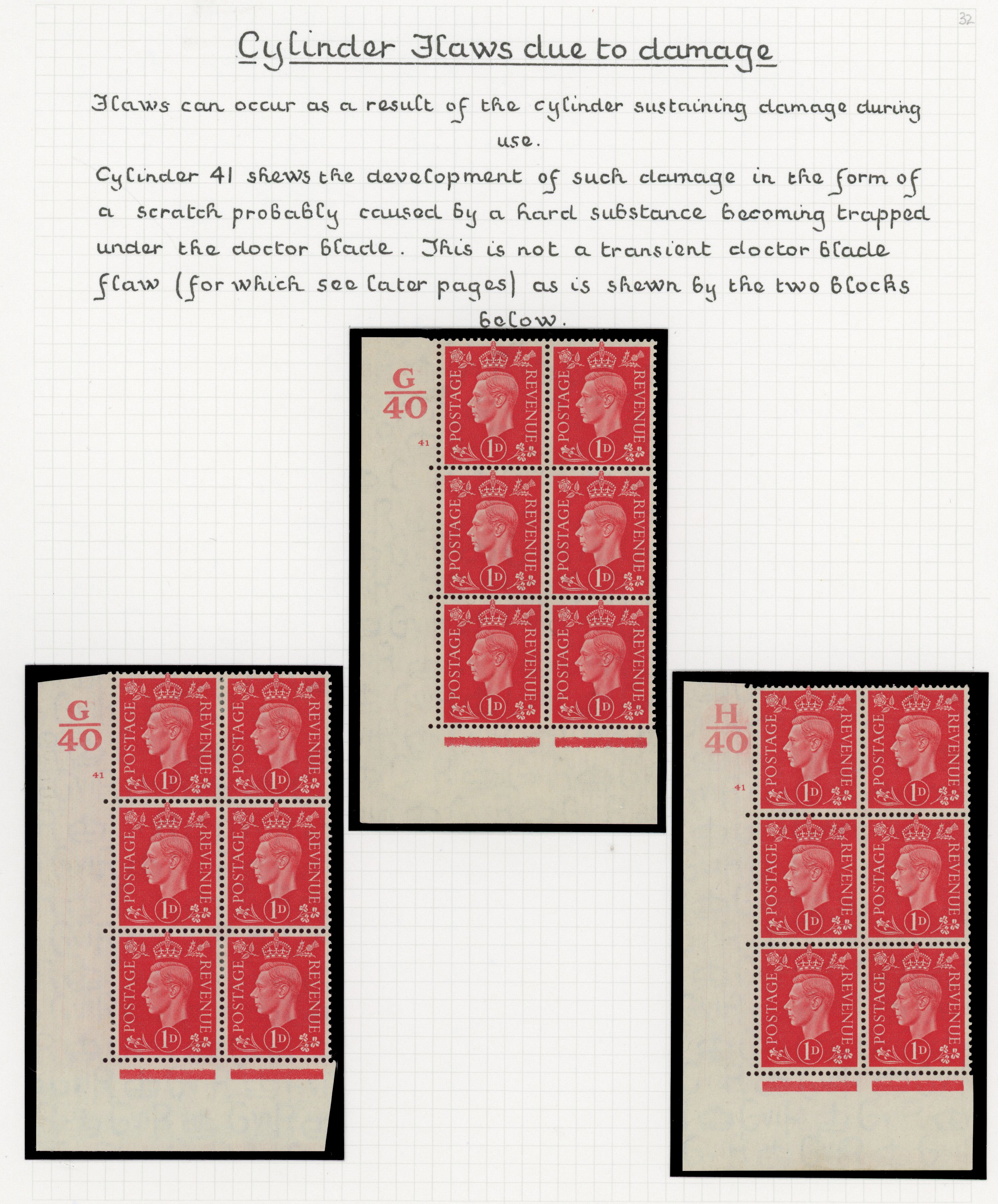 GB KG VI 1d flaws collection on leaves mint