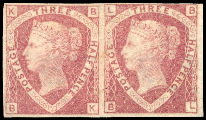 GB SG 51a 1870 1½d rose-red imperforate pair mint