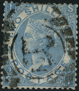 1867 2s Pale Blue Pl.3. ‘Abnormal’. Used example