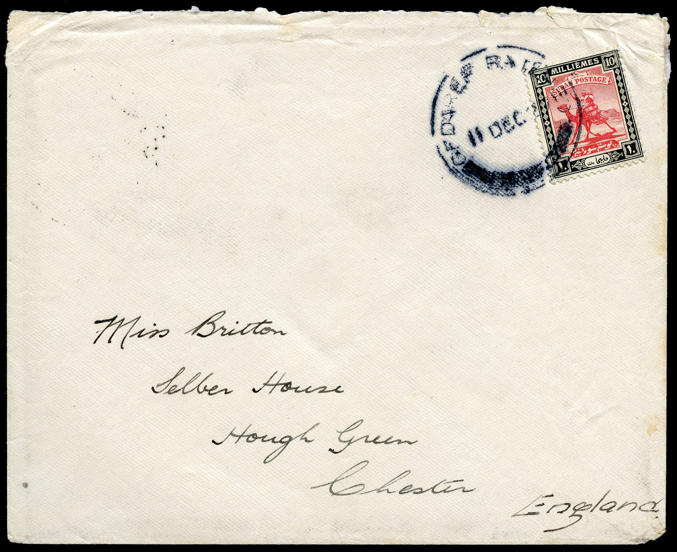 Sudan cover to England with Shellal Halfa PO NO 1 postmark