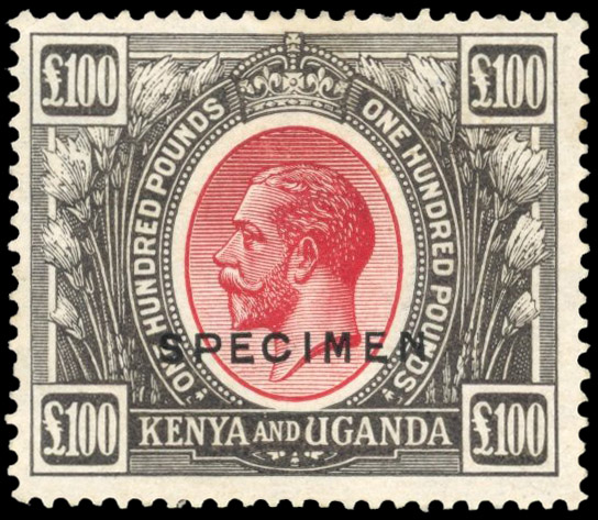 KUT SG 105s 1922 £100 red and black overprinted SPECIMEN