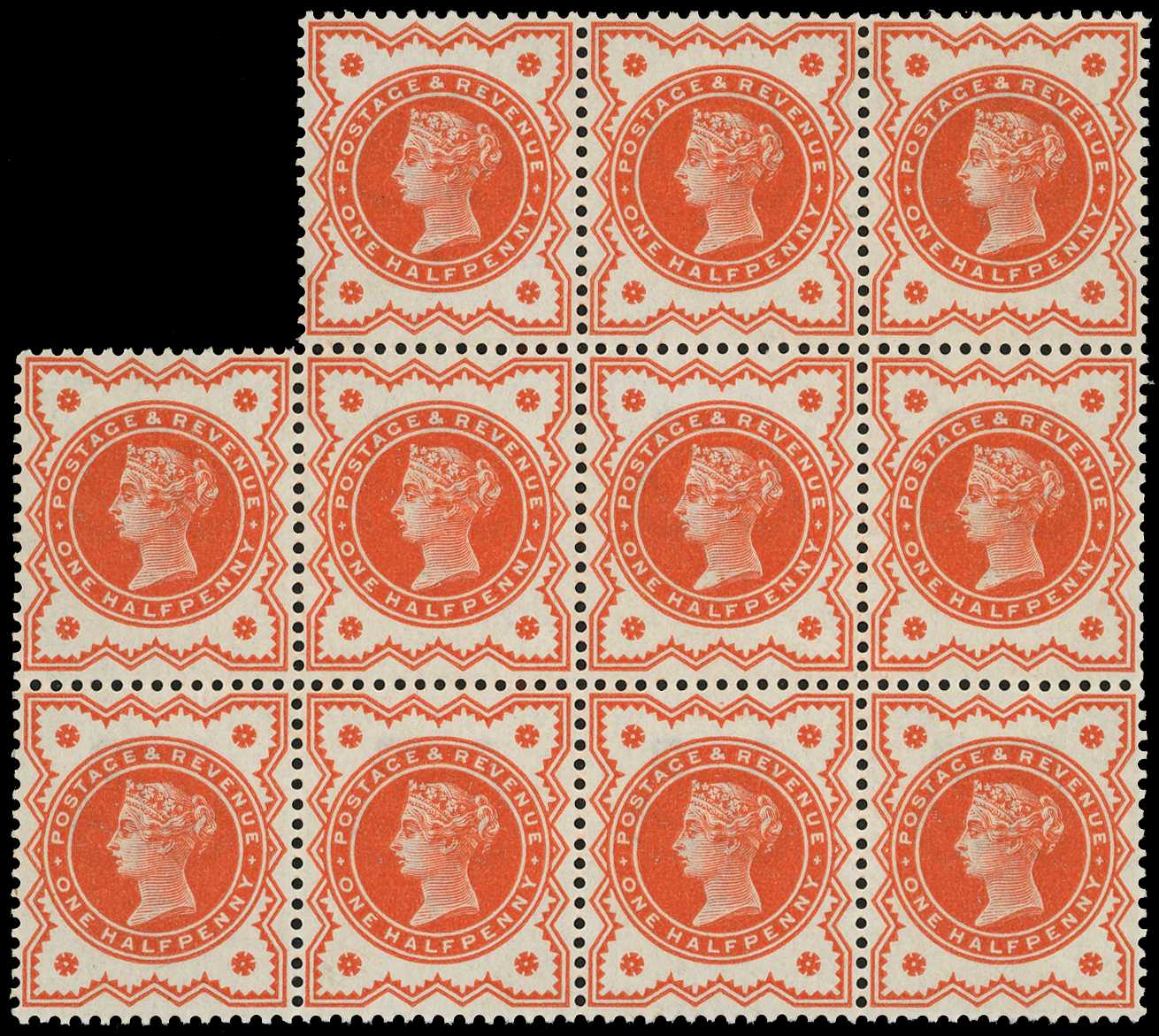 1887 ½d vermilion unmounted o.g. irregular...