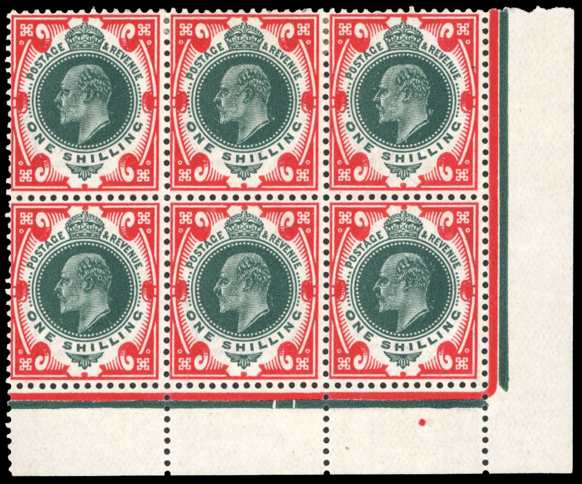 GB 1911-13 1s mint date-cut block of six  