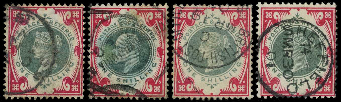 1900 1/- green and carmine, CDS-used with...