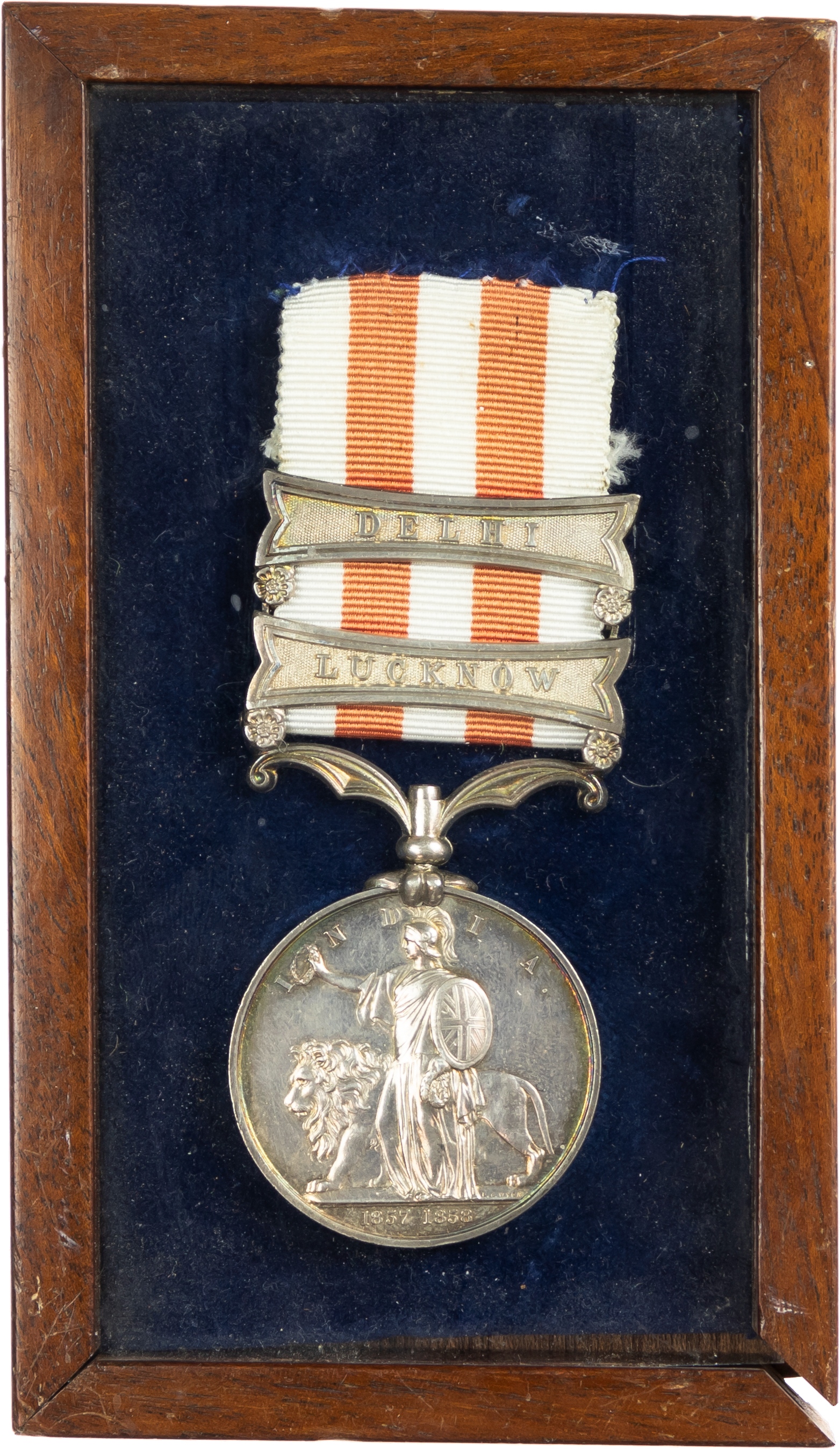 Indian Mutiny Medal 1857-58, two clasps, Lucknow, Delhi awarded to Private W. Menzies 1 European Bengal Fusiliers