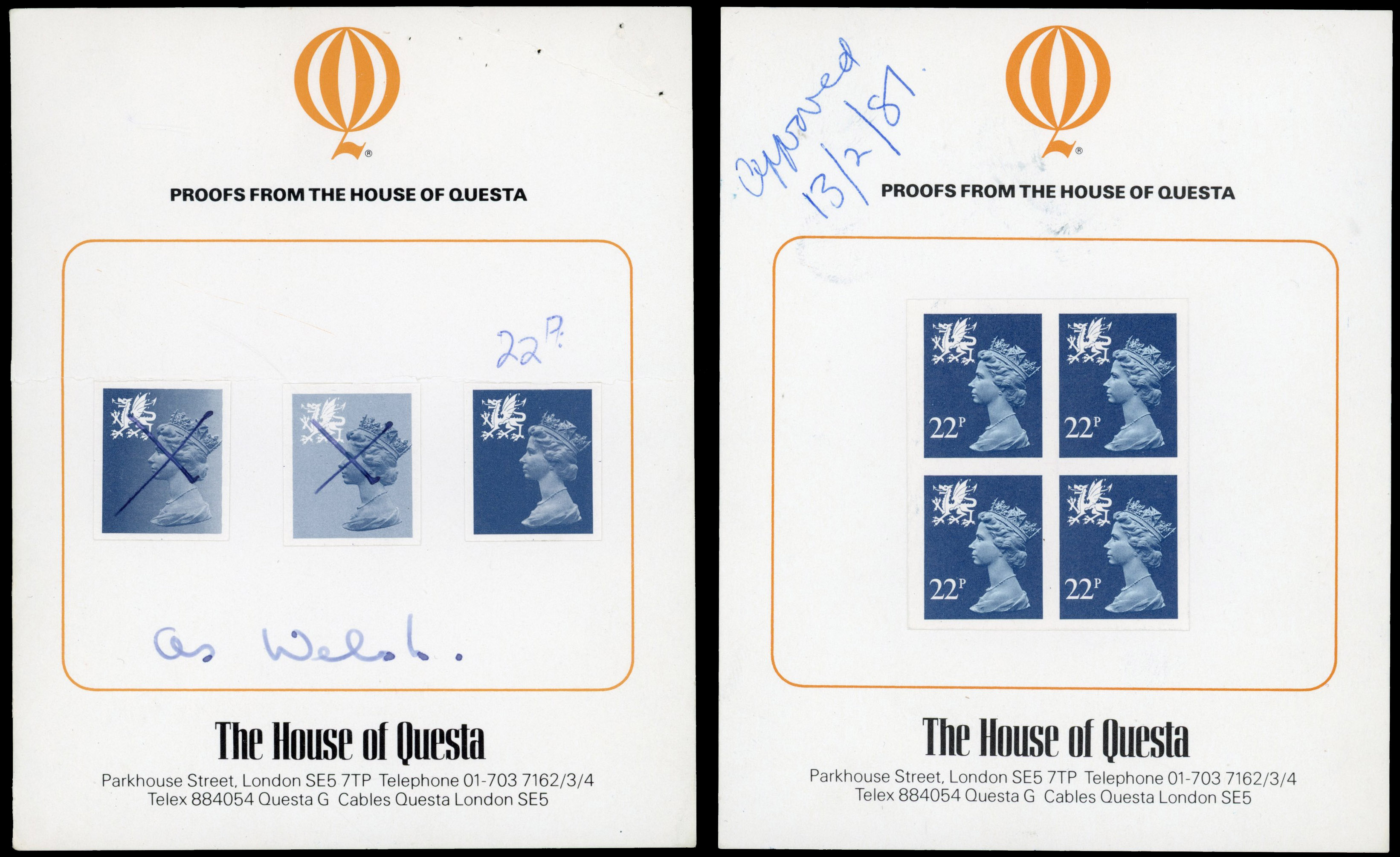 GB Wales SG W30-54 1978-81 Questa litho trials on presentation cards