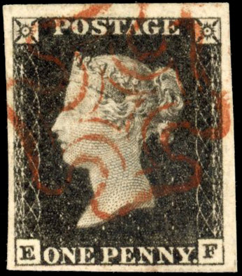 GB 1840 1d black Plate 1a EF red MC