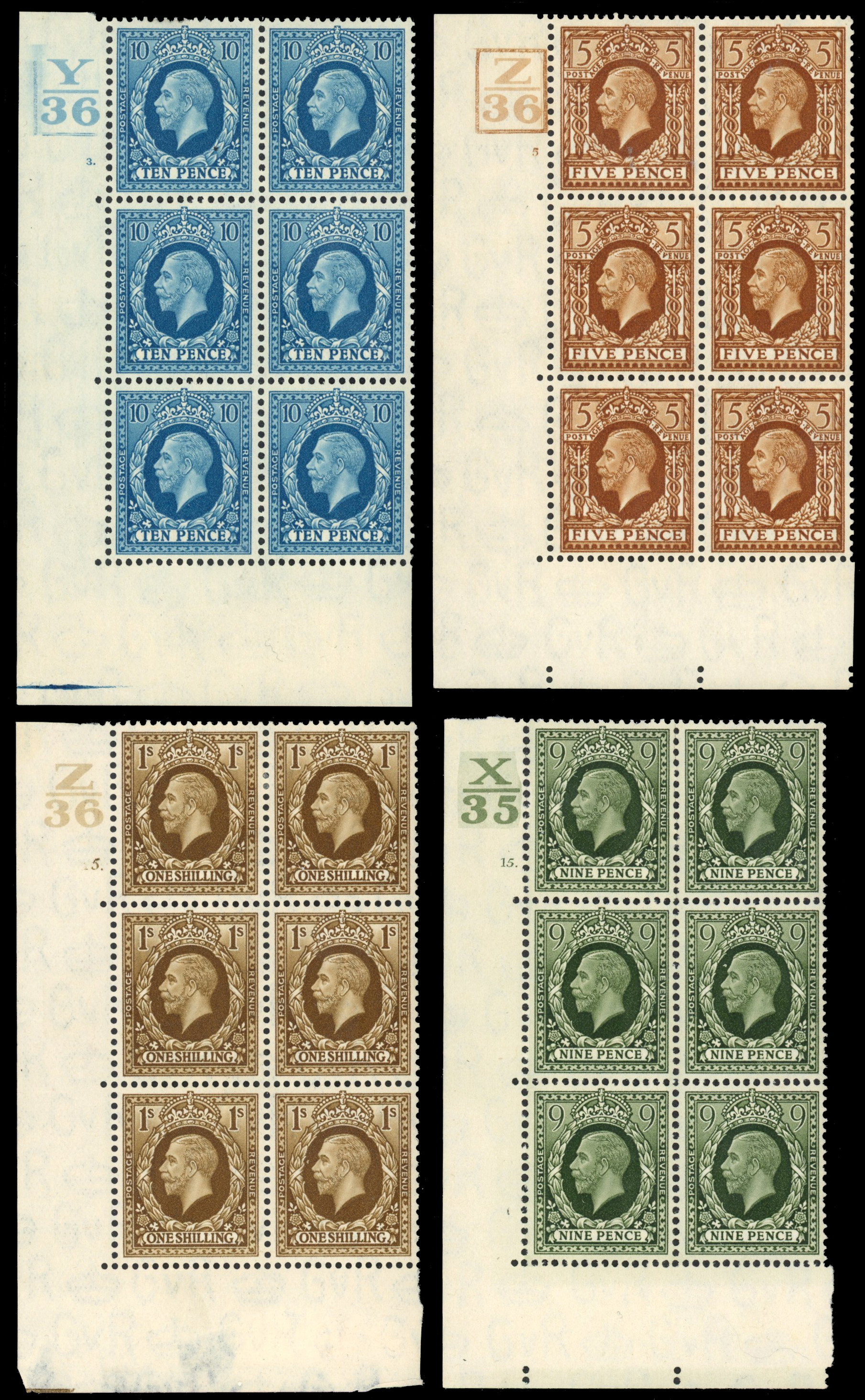 Great Britain 1934-36 Photogravure set in cyclinder blocks of 6 large part o.g.
