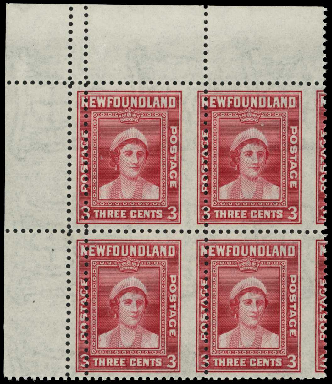 1941 3ct carmine top left corner block of...
