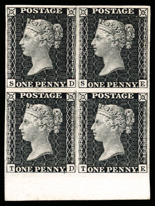 1872 1d Black South Kensington Exhibition Proof (Die II, Plate 27) block four. SG DP36